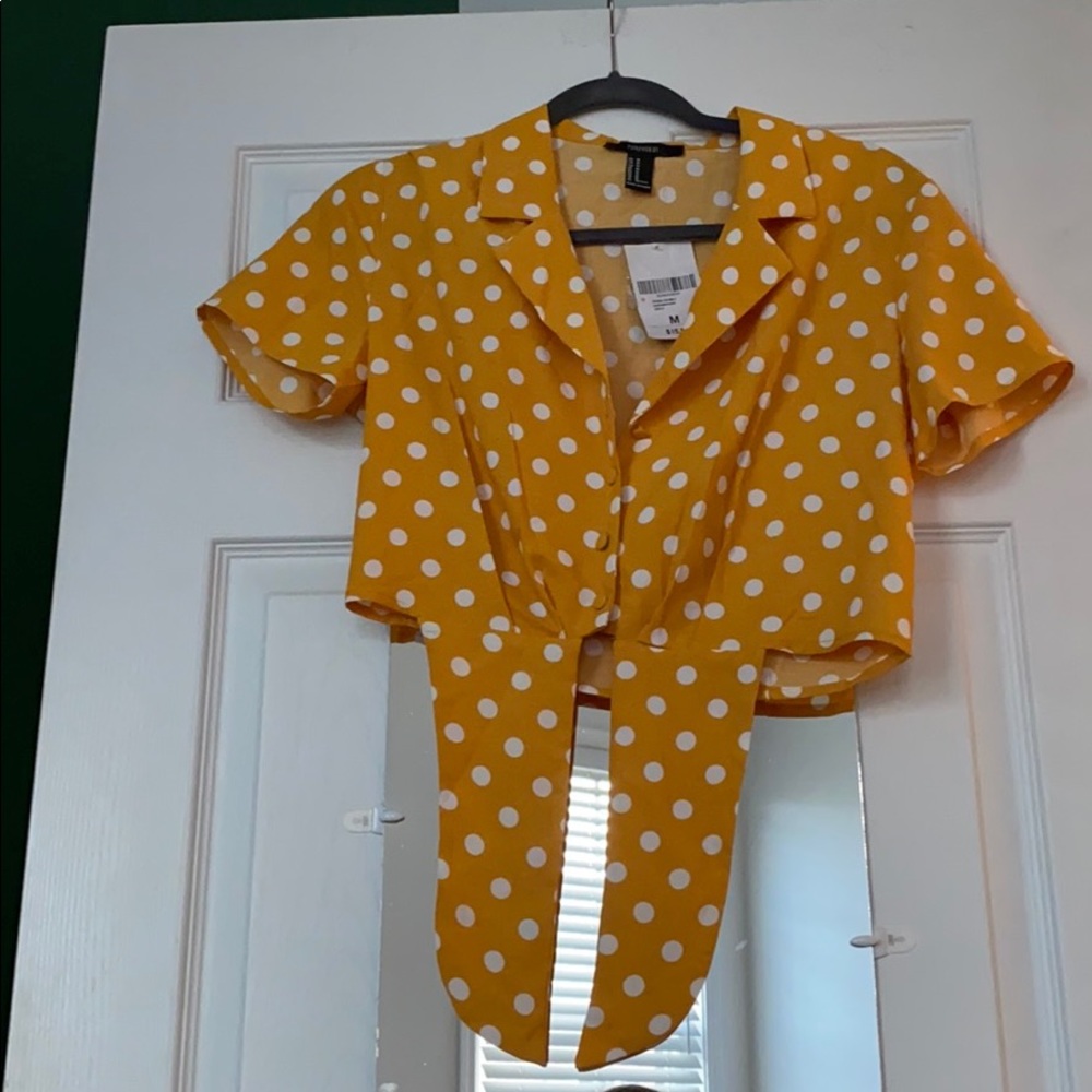 NWT Fun Yellow polka-dot crop top with waist tie